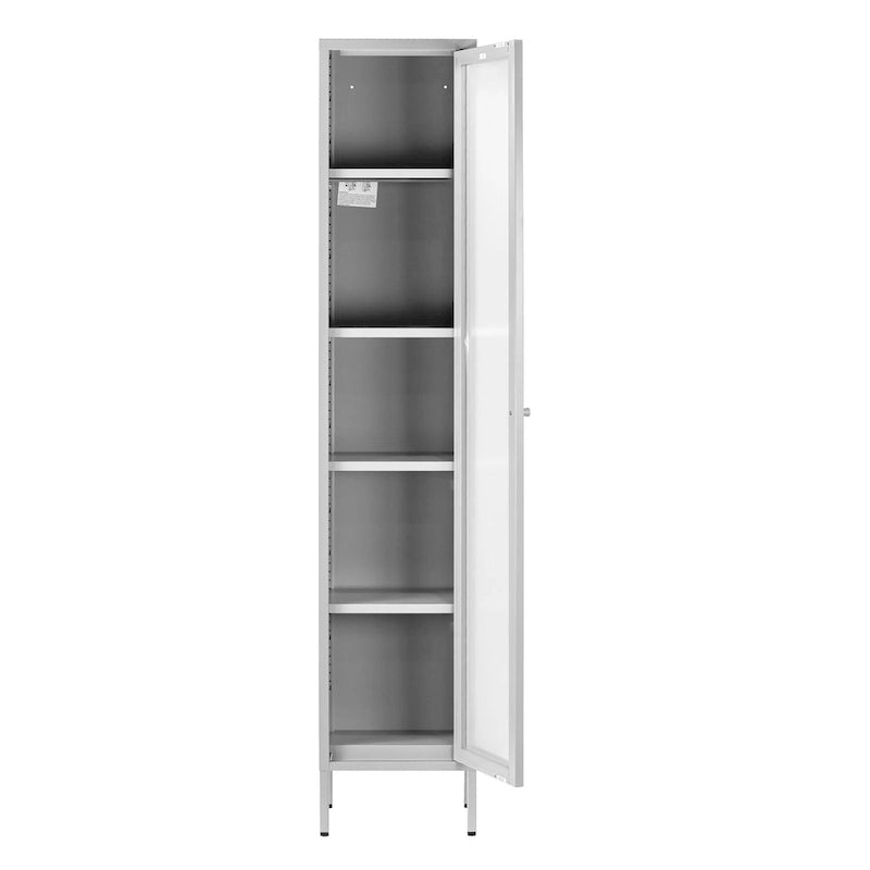 Armoire en métal blanc de 71 pouces avec porte vitrée