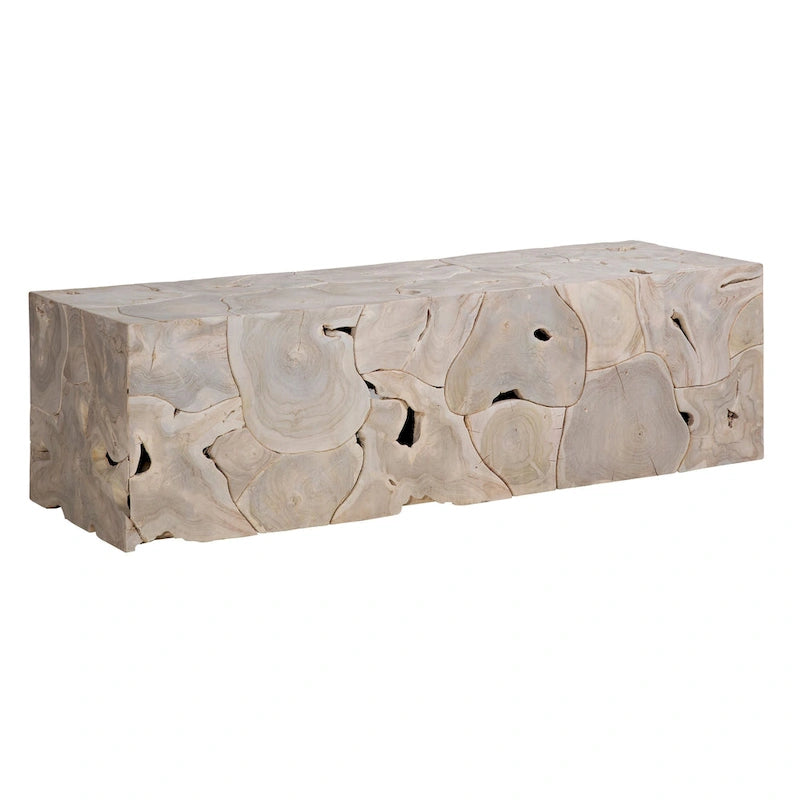 Banc rectangulaire en racine de teck blanchi massif de 55 pouces