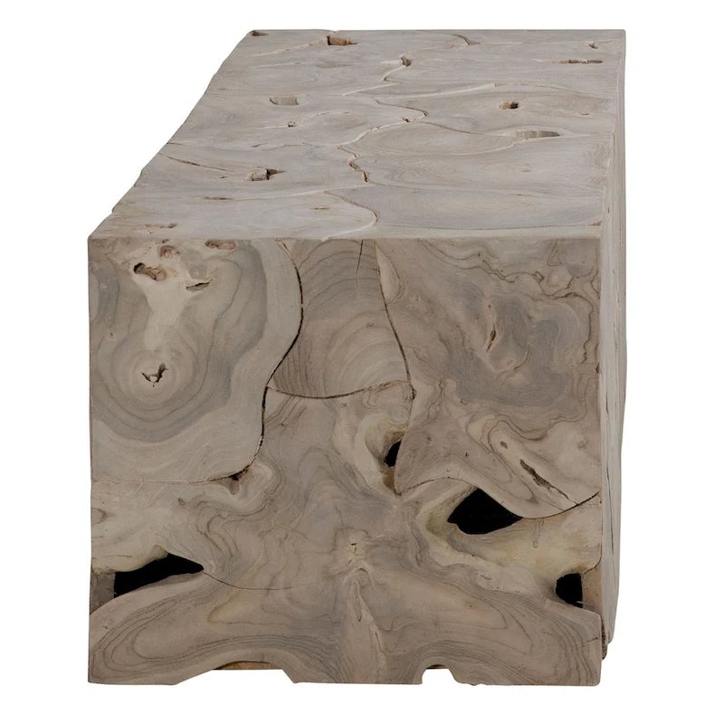 Banc rectangulaire en racine de teck blanchi massif de 55 pouces