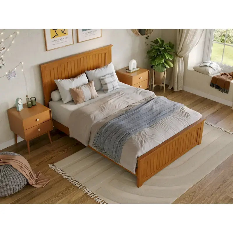 Lit plateforme bas avec pied de lit assorti