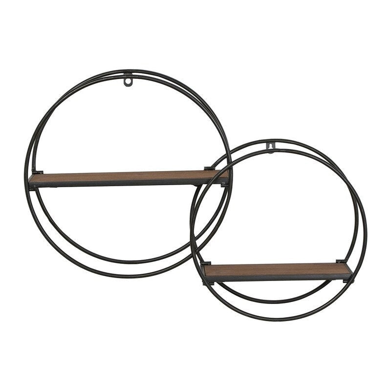 Étagère murale moderne ronde en bois et métal - 43,8 H x 58,4 L x 14 P cm