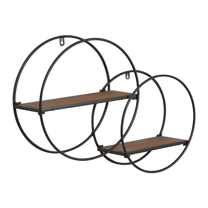 Étagère murale moderne ronde en bois et métal - 43,8 H x 58,4 L x 14 P cm