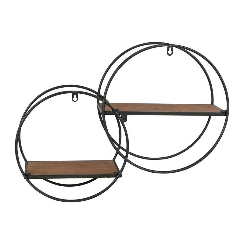 Étagère murale moderne ronde en bois et métal - 43,8 H x 58,4 L x 14 P cm