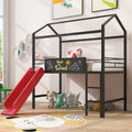 Lit mezzanine double en métal avec tableau effaçable double face, toboggan