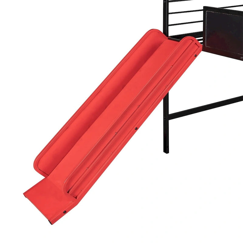 Lit mezzanine double en métal avec tableau effaçable double face, toboggan