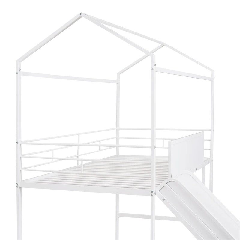 Lit mezzanine double en métal avec tableau effaçable double face, toboggan